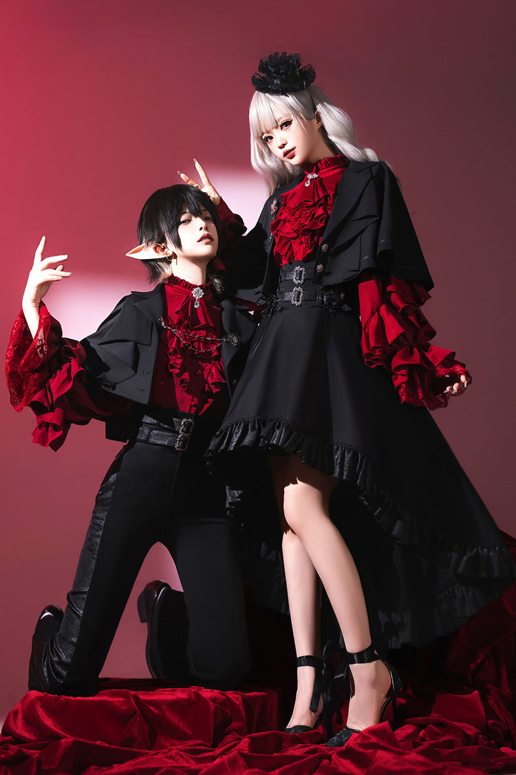 Black [Day and Night Song] Long Sleeves Ruffle Ouji Gothic Lolita Skirt Blouse