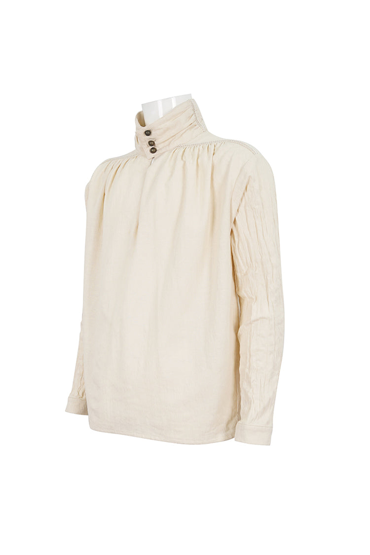 Stand Collar Ruched Men's Gothic Shirt