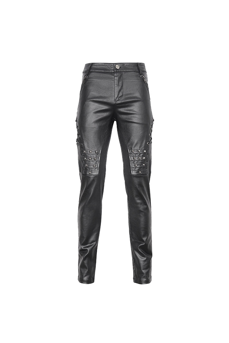 Black Studded Lace Up Leather Men's Punk Pants