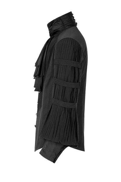 Black Stripes Long Sleeves Print Mens Gothic Blouse With Necktie