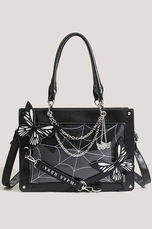 Black Spider Web Butterfly Large Capacity Locomotive Girl Gothic Lolita Tote Itabag
