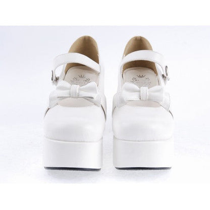 White Patent Leather Round Toe Strap Bowknot Platform Lolita Shoes