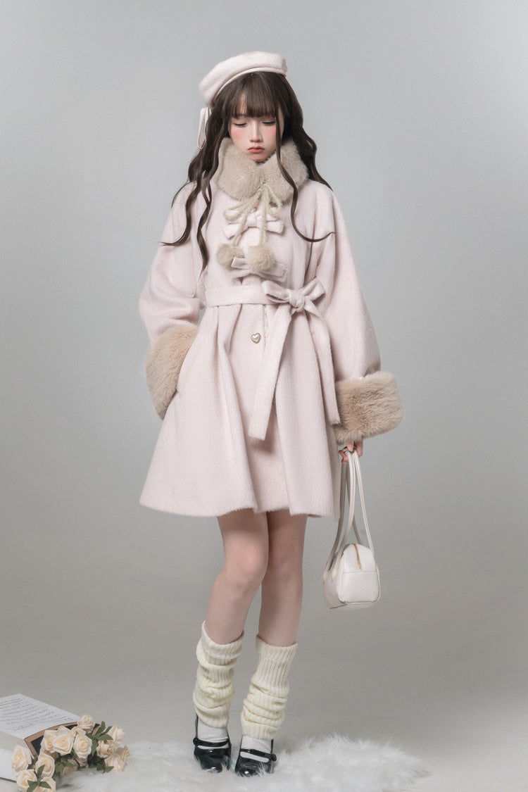 Pink [Bella SP] Stand Collar Long Sleeves Bow Sweet Lolita Coat Cloak