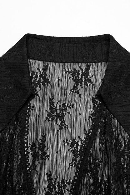 Black V Collar Long Sleeves Lace Sheer Women's Gothic Cardigan Coat