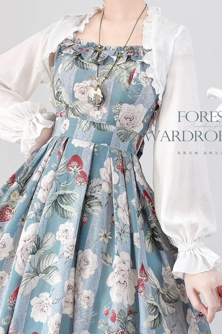 Blue/Green [Forest Basket] Sea Salt Rose Print Bowknot Chiffon Sweet Elegant Lolita Jsk Dress