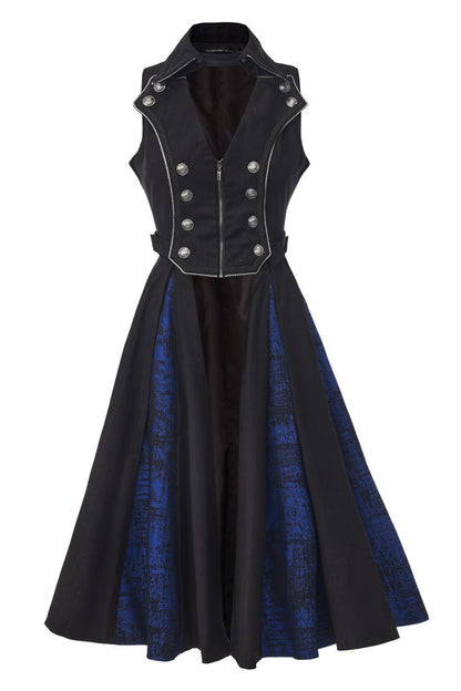 Black [The Mystery of Silence] Lapel Collar Sleeveless Open-Front Zippered Classic Vintage Elegant Prince Ouji Lolita Long Coat