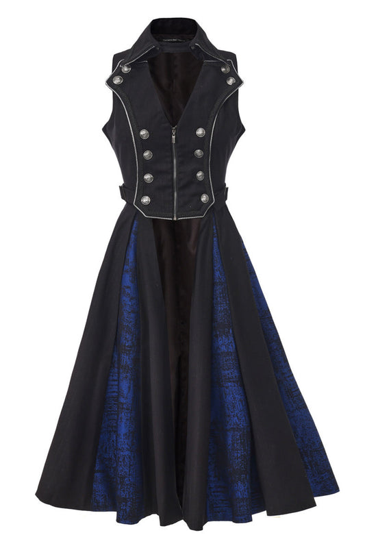 Black [The Mystery of Silence] Lapel Collar Sleeveless Open-Front Zippered Classic Vintage Elegant Prince Ouji Lolita Long Coat