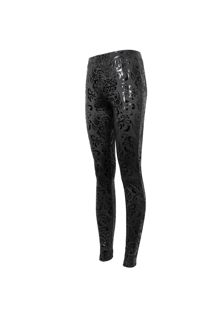 Black Stretch Pentagram Knit Special Print Women's Gothic Leggings