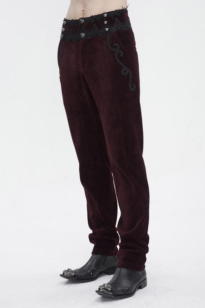 Red High Waisted Lace Splice Men's Gothic Pants