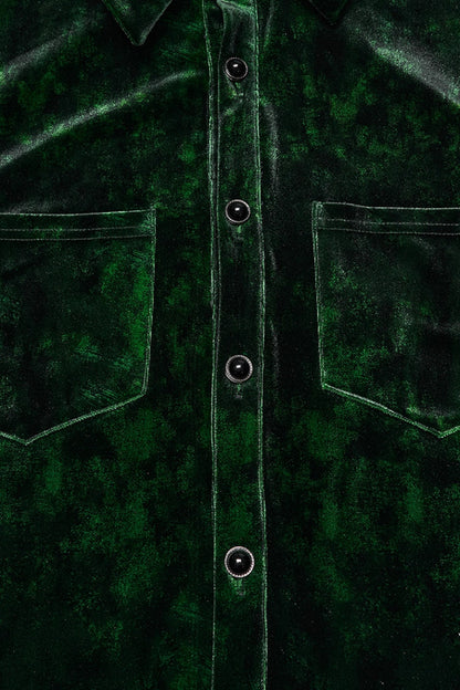 Green Lapel Collar Long Puff Sleeves Men's Gothic Shirt