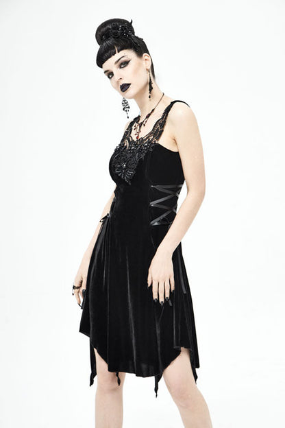 Black Sharp Angled Irregular Hem Gothic Dress