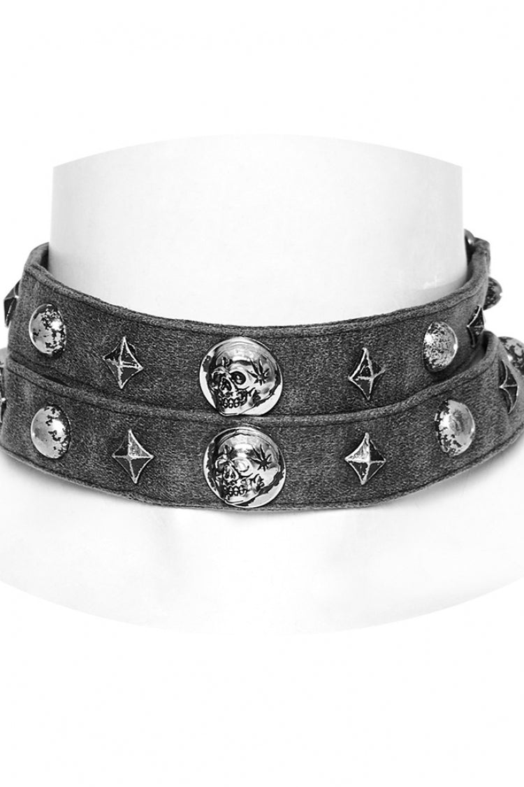 Skull Print Rivets Decoration Women's Steampunk Military Choker 2 Colors