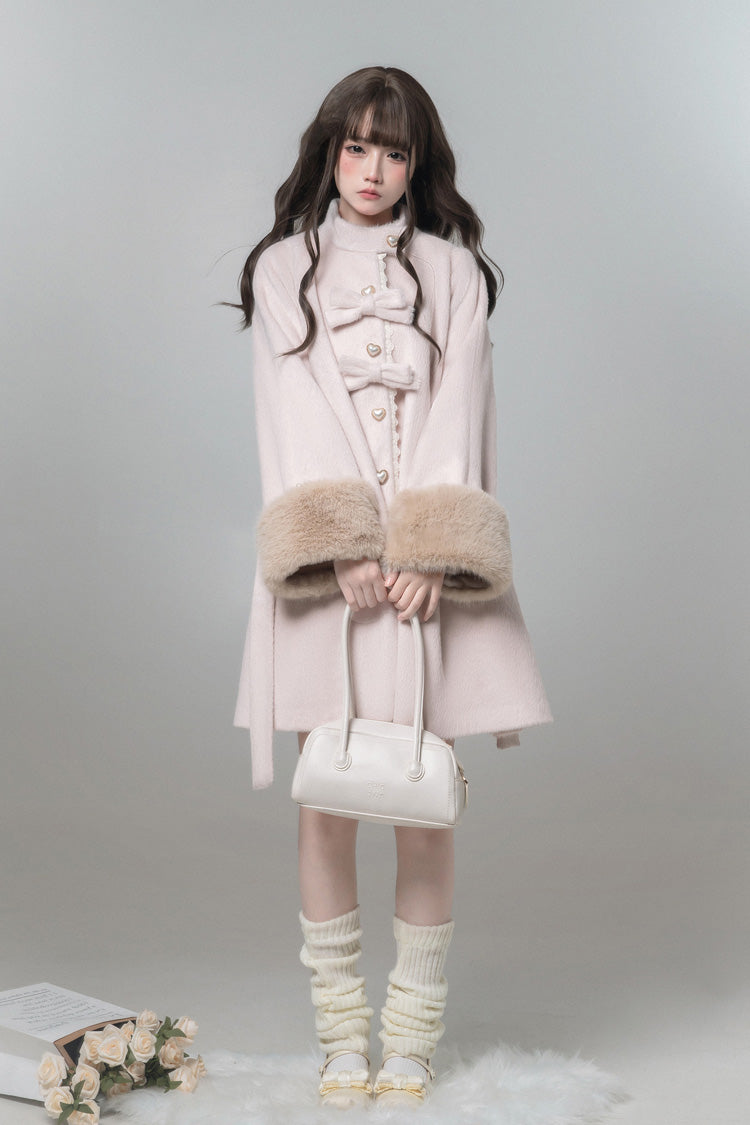 Pink [Bella SP] Stand Collar Long Sleeves Bow Sweet Lolita Coat Cloak