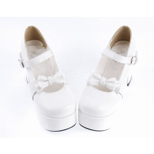 White Patent Leather Round Toe Strap Bowknot Platform Lolita Shoes