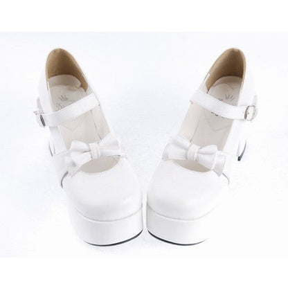 White Patent Leather Round Toe Strap Bowknot Platform Lolita Shoes