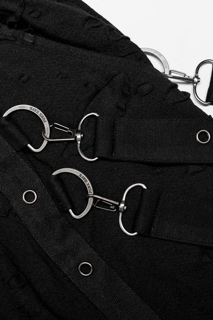 Black Ripped Men's Punk Sagging Pants with Straps