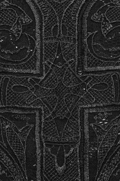 Black Sleeveless Hollow Cross Embroidery Lace Womens Gothic Vest