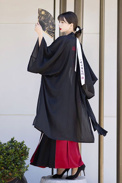 Black/Red Chinese Style Song Dynasty Flower Embroidery Long Sweet Hanfu Dress Full Set