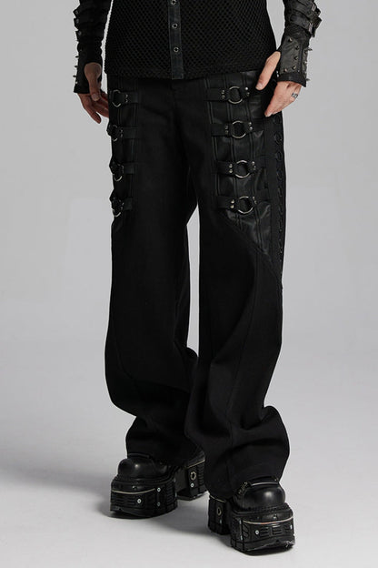 Black Rings Stitching Mesh Men's Punk Pants