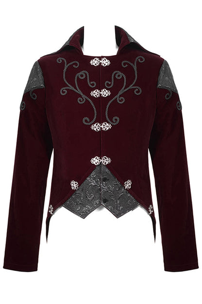 Red Vintage Embroidered Fake Two Pieces Gothic Mens Coat