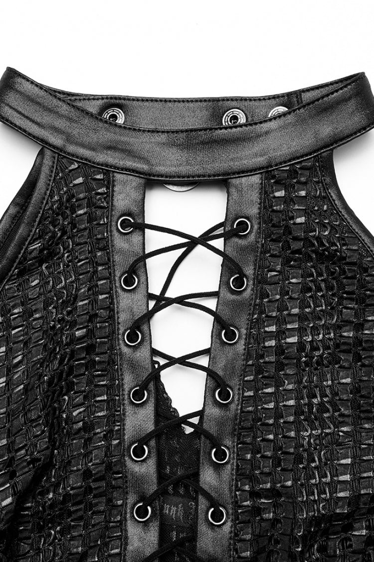 Black Side Slit Hollow Lace-Up Slim Mesh Women's Gothic Dress with Detachable Cape