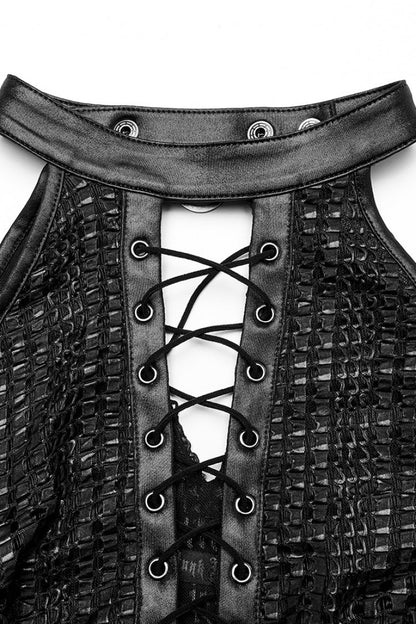 Black Side Slit Hollow Lace-Up Slim Mesh Women's Gothic Dress with Detachable Cape