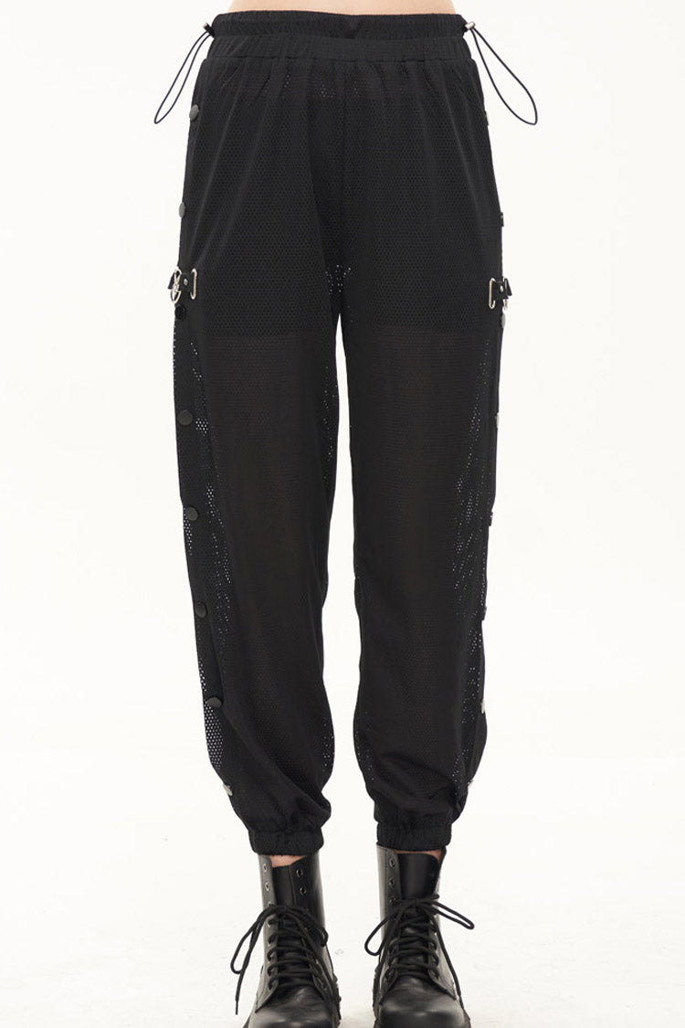 Black Punk Sports Style Metal Five-Star Decoration Trouser Leg Button Detachable Women's Long Pants