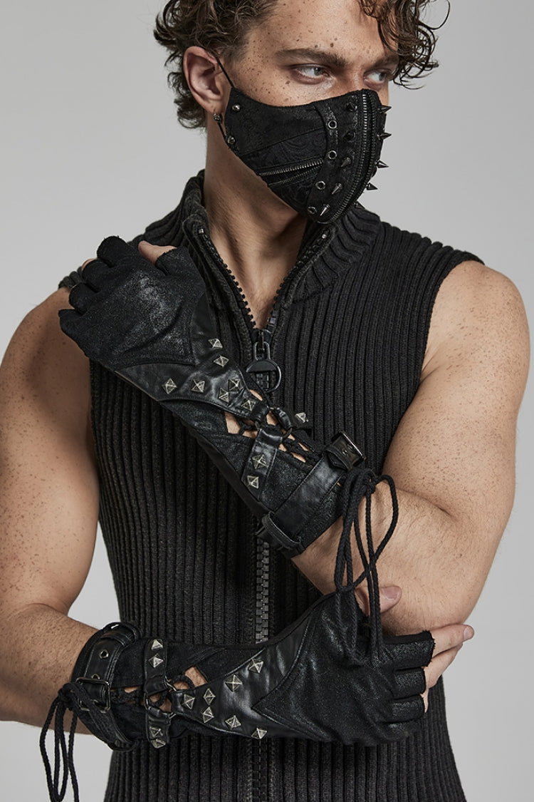 Rivets Print Lace-Up Men's Steampunk Gloves 2 Colors