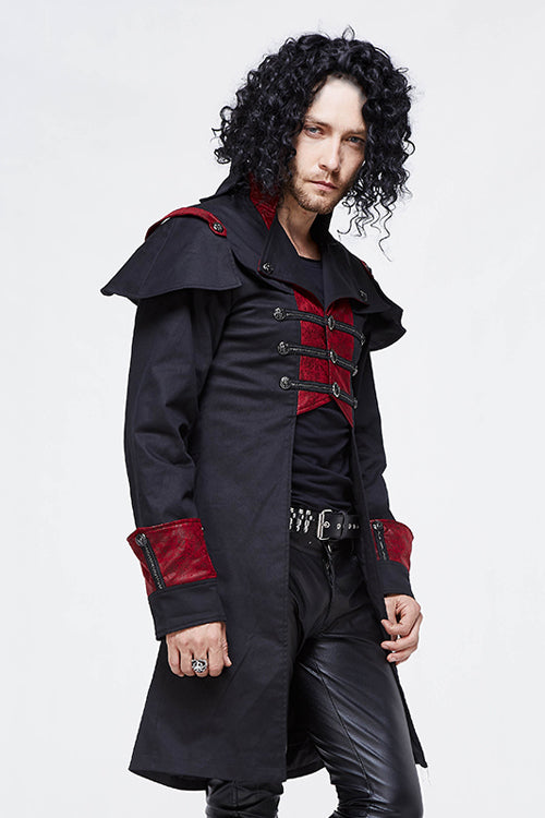 Punk Black And Red Chain Shape Ribbons Long Mens Coat