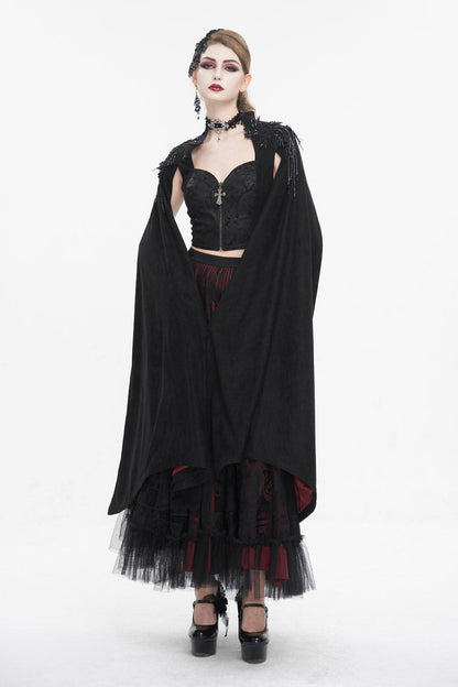 Black Stand Collar Floral Embroidered Women's Gothic Shirt Cloak