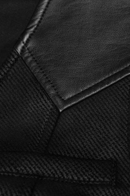 Black Sleeveless Print Stitching Metal Button Mens Steampunk Vest
