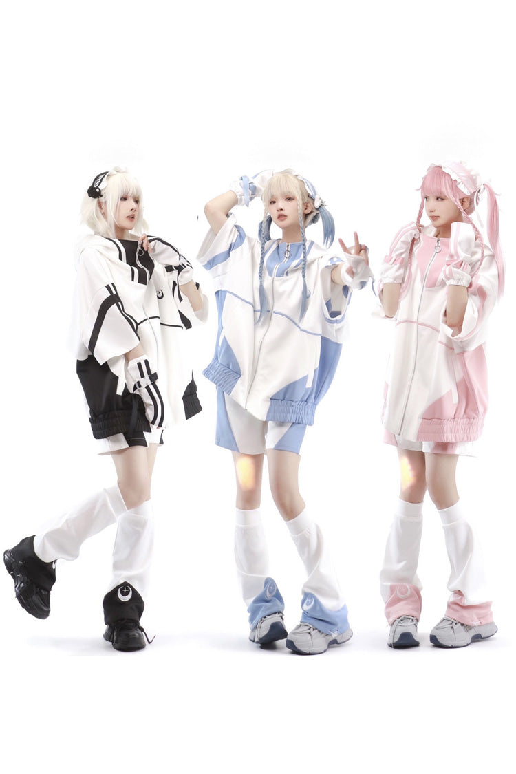 Black/White [Star Waves] Half Sleeves Jirai Kei Coat