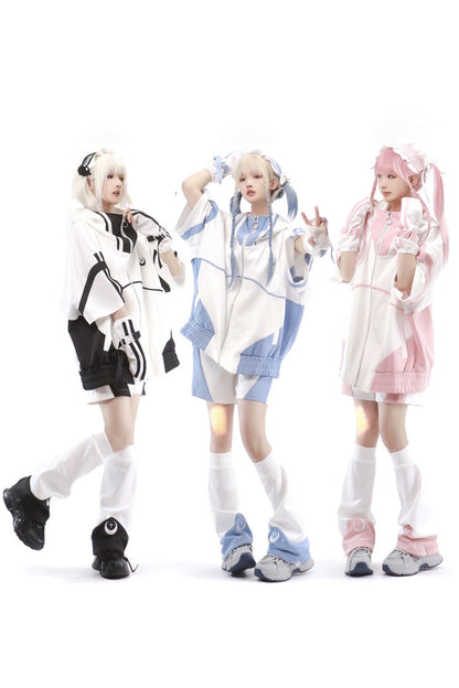 Black/White [Star Waves] Half Sleeves Jirai Kei Coat