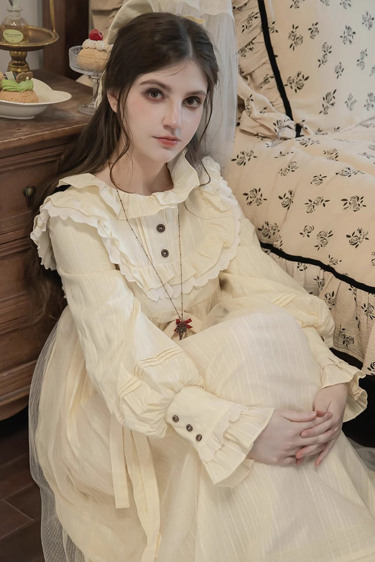 Ivory Long Sleeves Ruffle Bowknot Lace Sweet Lolita Home Wear Nightdress