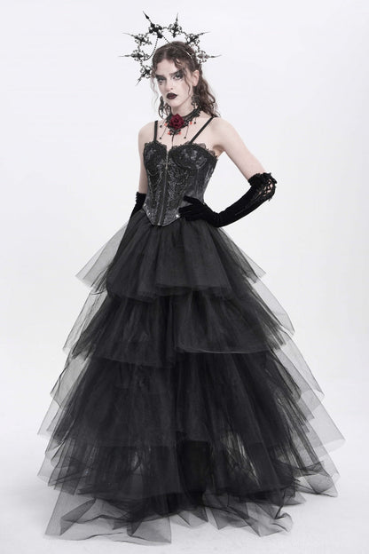 Black Sleeveless Embroidery Lace Chain Women's Gothic Vest