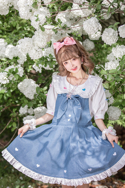 Blue [Cowboys Are Busy] Ruffle Bowknot Sweet Lolita Strap Dress