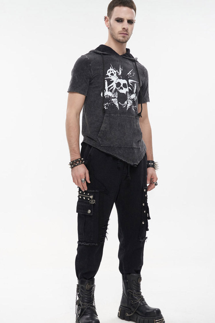 Black Punk Basic Funds Metal Pentagram Crackle Men's Pants
