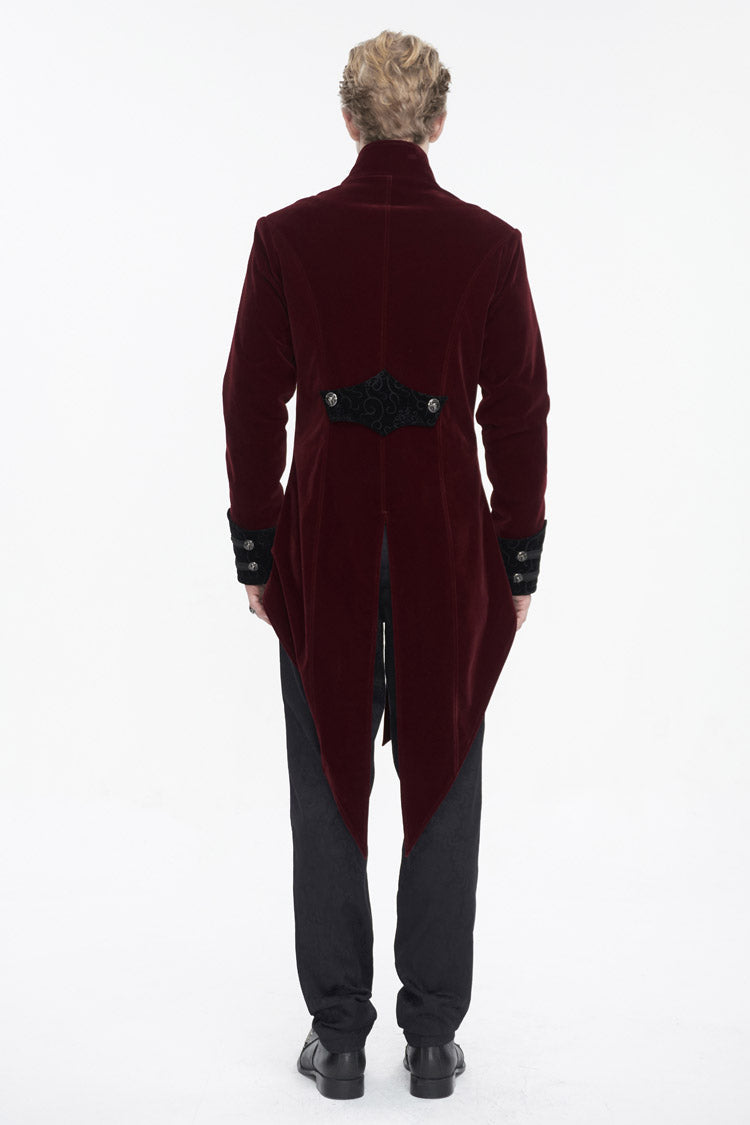 Red Stand Collar Lace Splice Swallow Tailed Men's Gothic Coat
