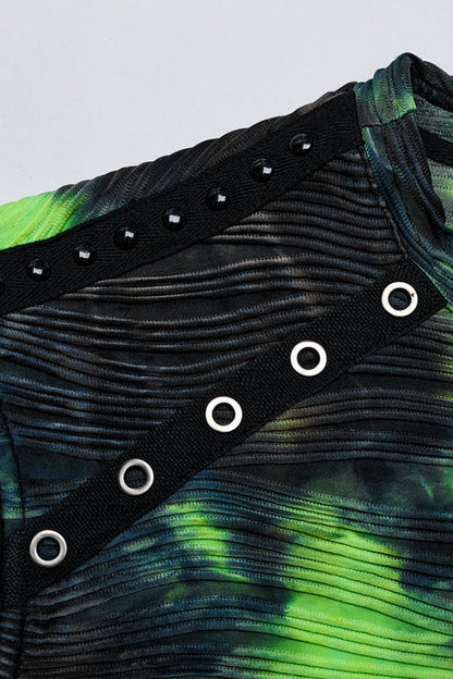 Black/Green Stand Collar Sleeveless Tie-dyed Men's Punk Vest
