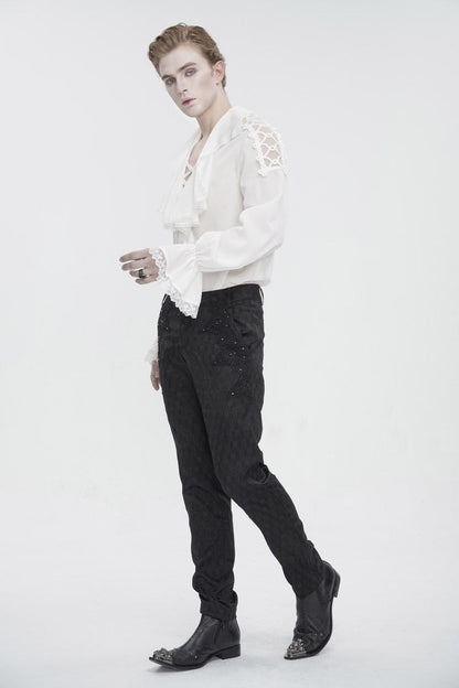 White Ruffled Collar Puff Sleeved Men's Gothic Shirt