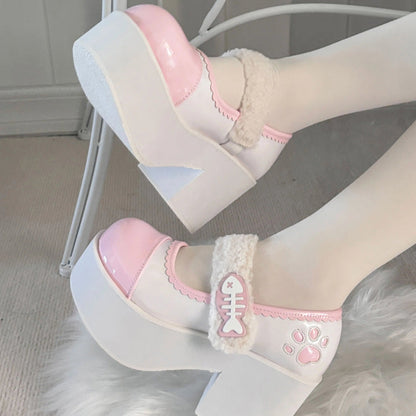 Fishbone-Style Single-Strap Buckle Sweet Lolita Platform Shoes