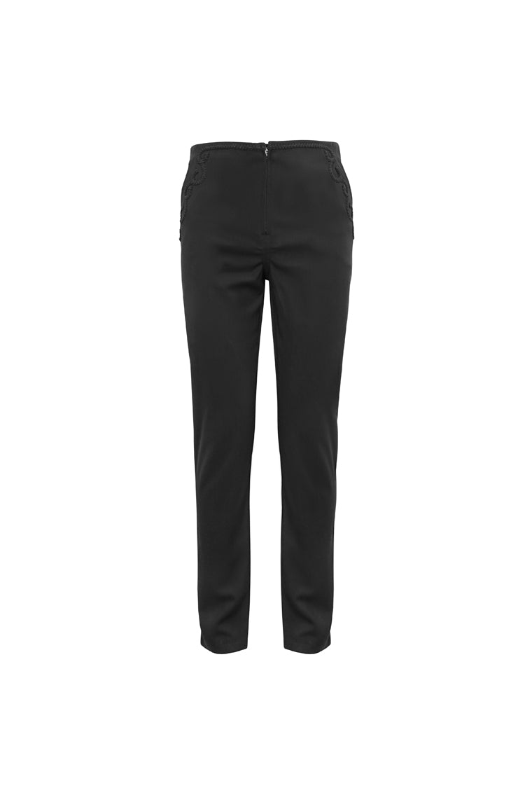 Black Webbing Twill Suit Material Side Pocket Floral-Shaped Men's Gothic Pants