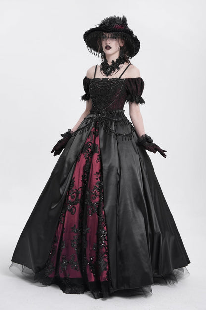 Black/Red Off Shoulder Embroidery Stitching Lace Women's Gothic Dress