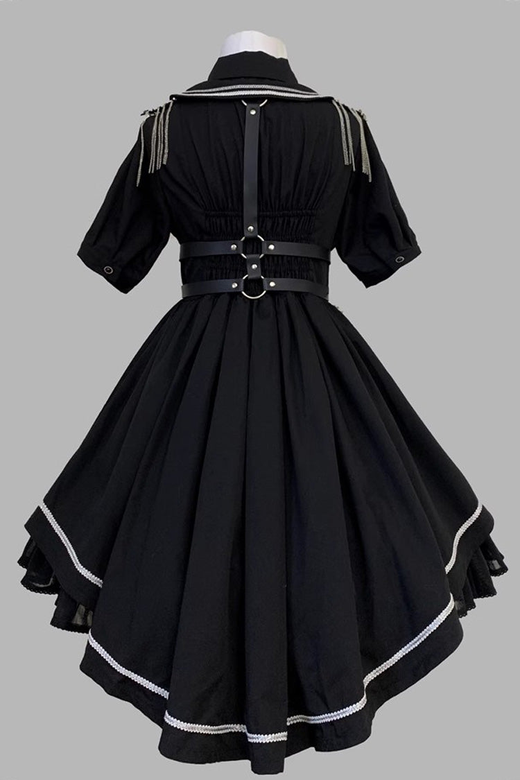 Black [Sunset Universe] Short Sleeves Cardigan Lace Gothic Military Handsome Lolita Dress Full Set