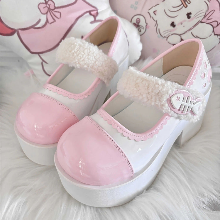 Fishbone-Style Single-Strap Buckle Sweet Lolita Platform Shoes