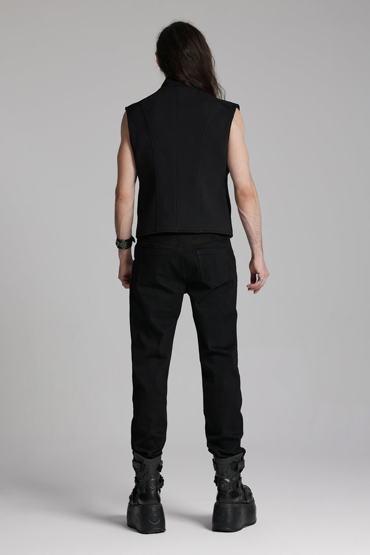 Black Sleeveless Bucke-up Zip Men's Punk Vest