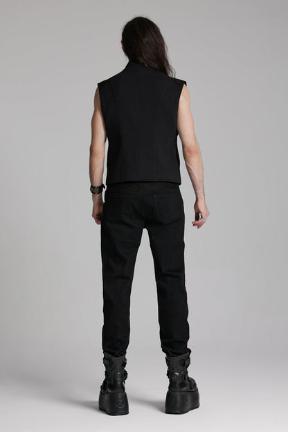 Black Sleeveless Bucke-up Zip Men's Punk Vest
