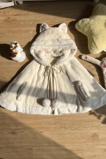 Ivory [Little Star Wish] Cat Ears Hooded Sweet Lolita Cloak Coat