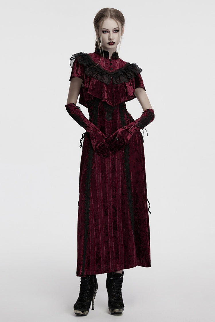 Red Floral Embroidery Lace-Up Women's Gothic Gloves