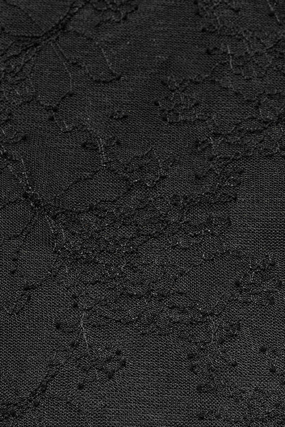 Black Round Collar Long Sleeves Print Stitching Lace Slim Women's Gothic T-Shirt